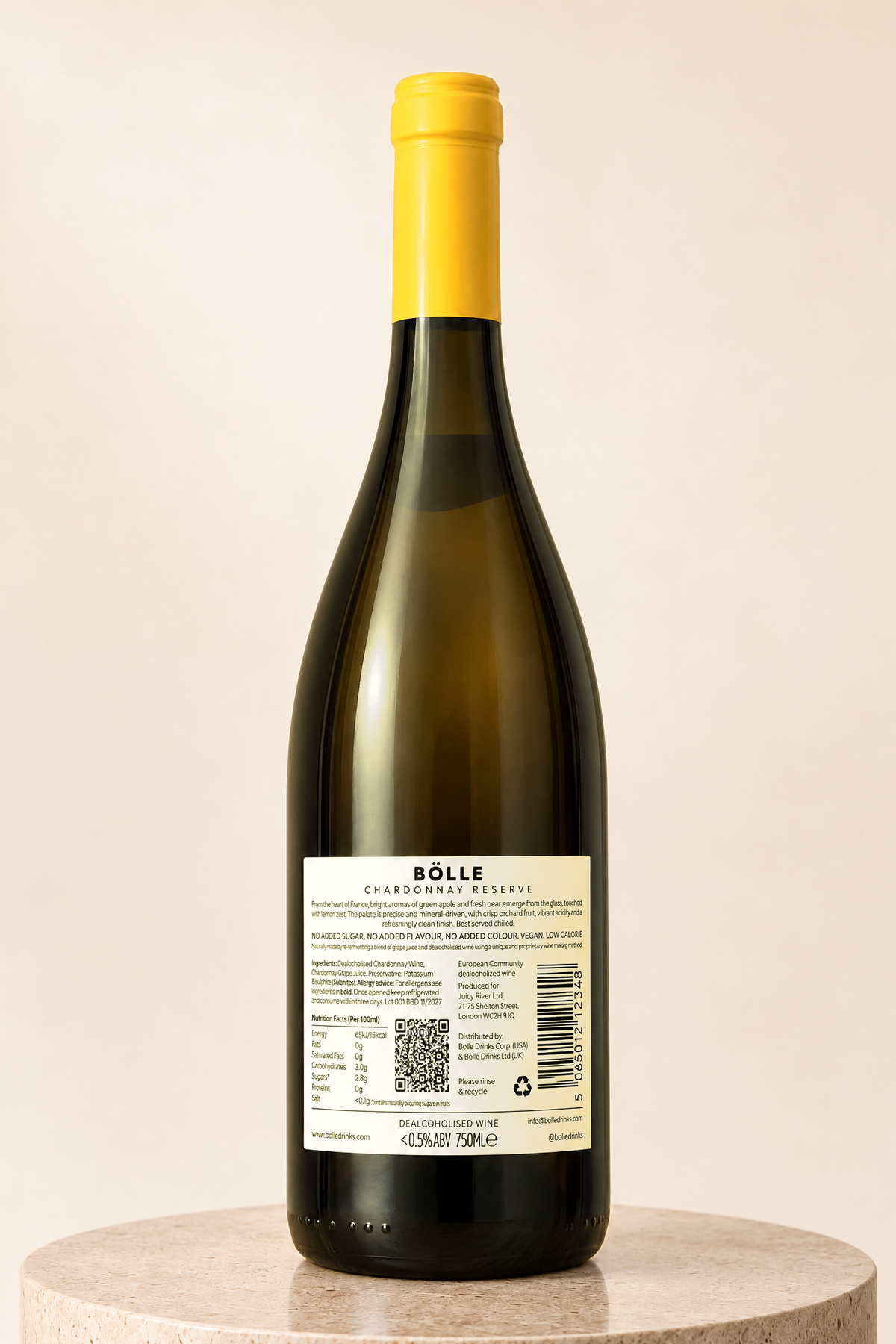 Chardonnay Reserve 750ml bottle, back label