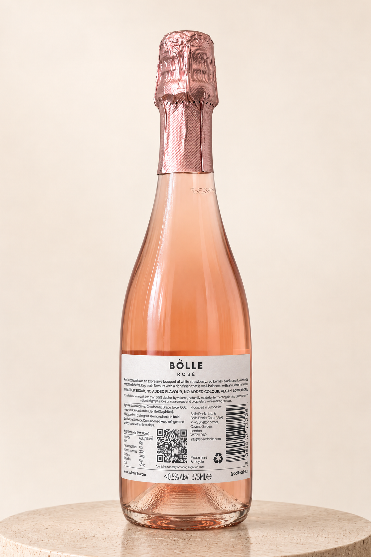 Sparkling Rose 750ml bottle, back label