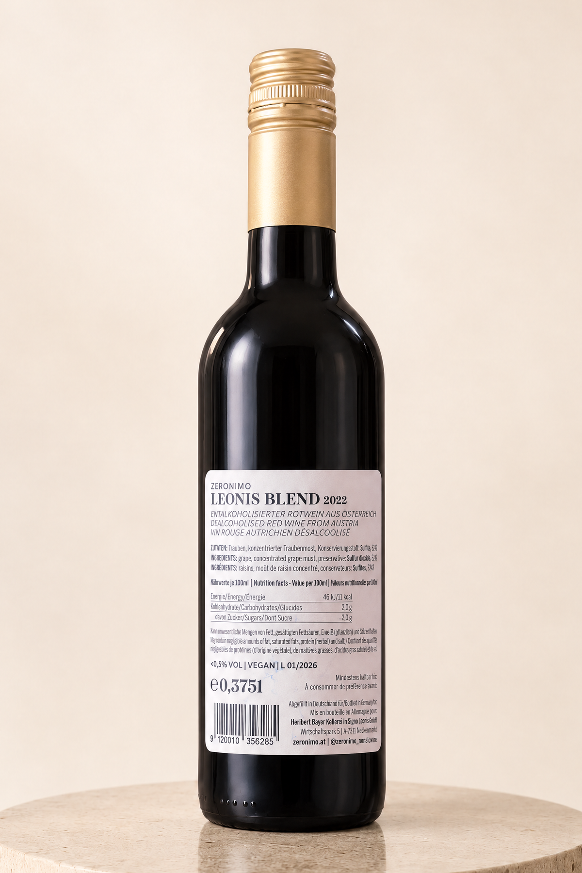 Leonis Blend (375ml bottle shown) bottle, back label