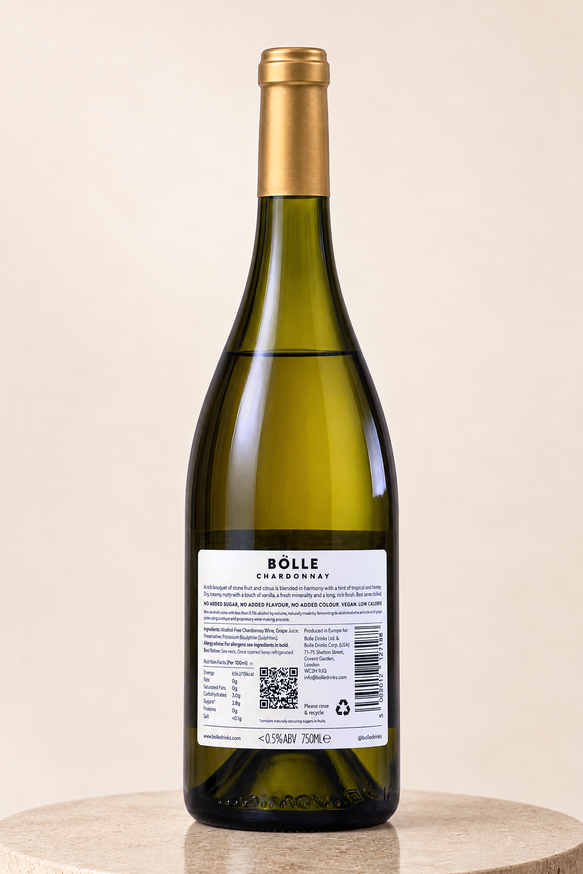 Chardonnay 750ml bottle, back label