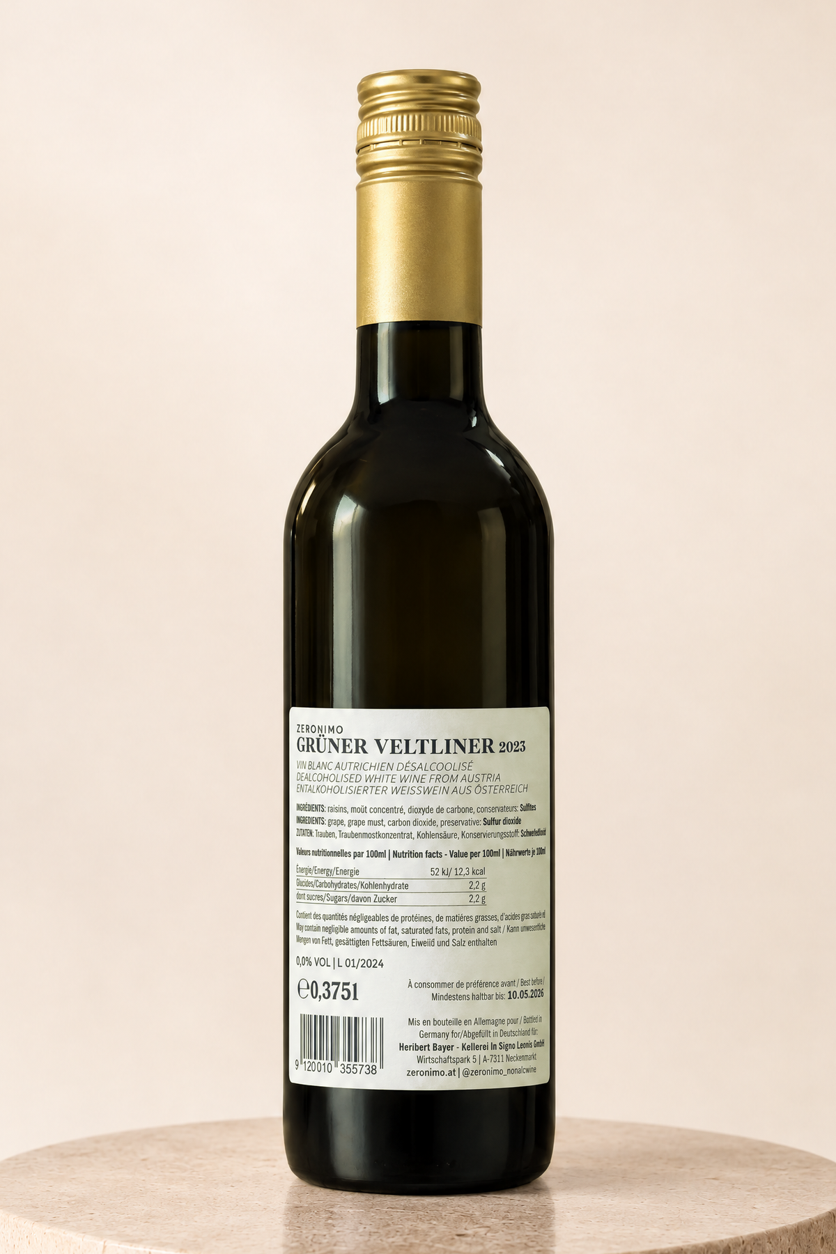 Gruner Veltliner (375ml bottle shown) bottle, back label